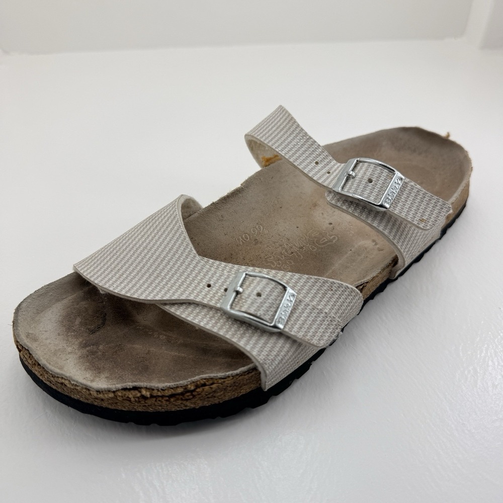 Birkenstock Birkis Sydney Women's White Striped Birko Flor Sandals Size 9 EU 40